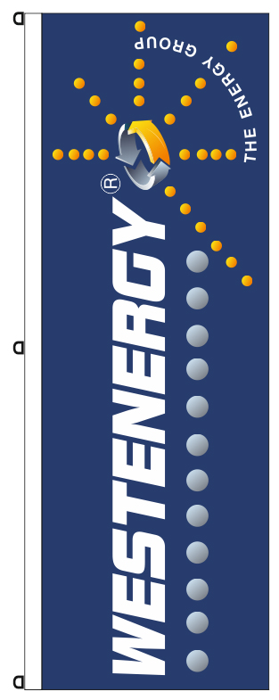 Διαφημιστικές εταιρικές σημαίες 91x271cm για την εταιρεία καυσίμων WEST ENERGY