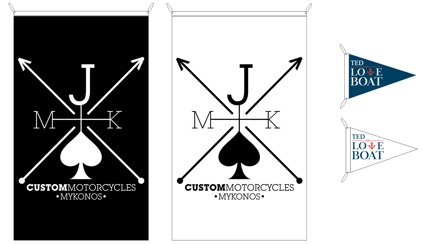 Εταιρικές διαφημιστικές σημαίες για την CUSTOM MOTORCYCLES MYKONOS
